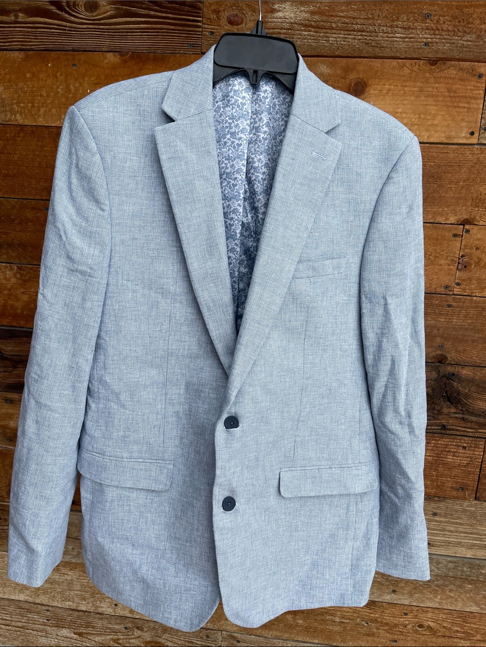 Bar III Slim Fit Light Blue Linen Blend Sport Coat Blazer Men’s 40L FloralLining